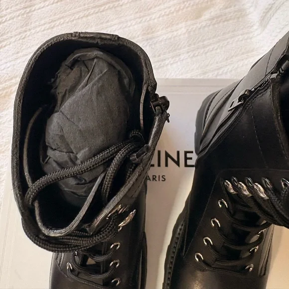Celine Black Leather Combat Boots - Picture 5 of 10